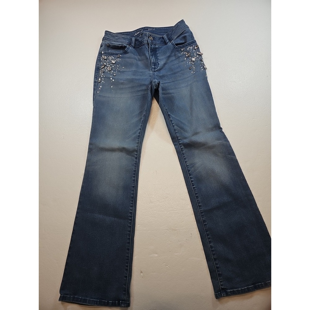 INC Denim Jeans Womens 8(30x32)Blue Curvy Fit Boot Leg Stretch Bling Pockets